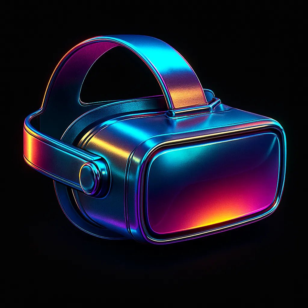 Example output of translucent grainy chrome 3D icons generated by a ChatGPT prompt template. VR.