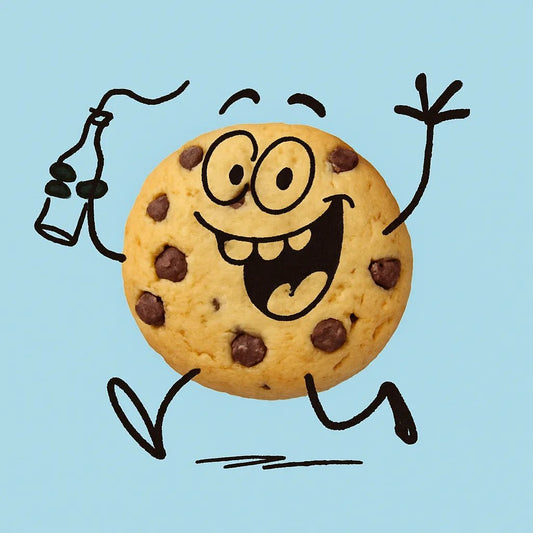 Example output from the Turn Any Products Into Cartoons ChatGPT prompt: fun product-based characters illustrated with black doodle limbs, expressive poses, and clean flat-color backdrops—perfect for stickers and branding. Cookie.