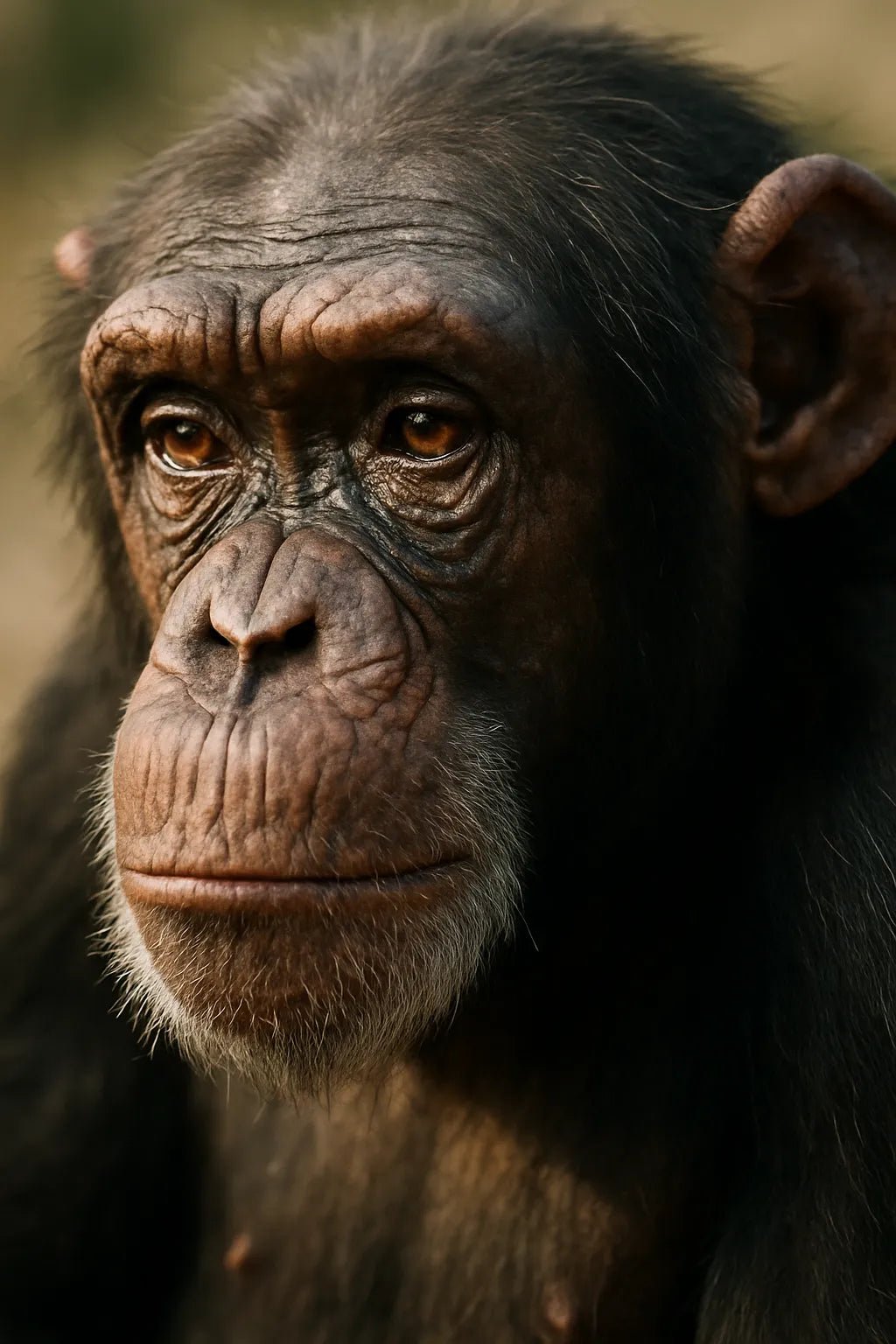 Example output of ultra close-up animal face portrait generated by a ChatGPT prompt template, showcasing a Monkey.