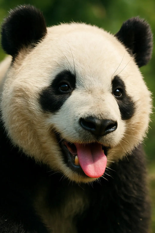 Example output of ultra close-up animal face portrait generated by a ChatGPT prompt template, showcasing a Panda.