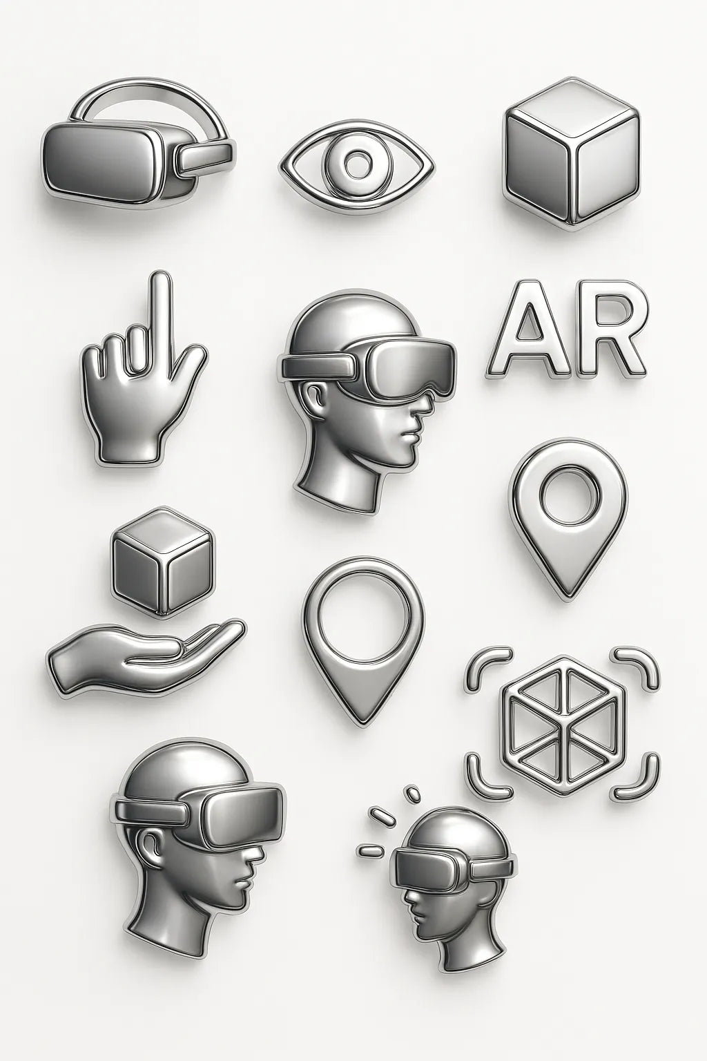Example output from the Ultra Polished Chrome 3D Icons Pack ChatGPT prompt: AR