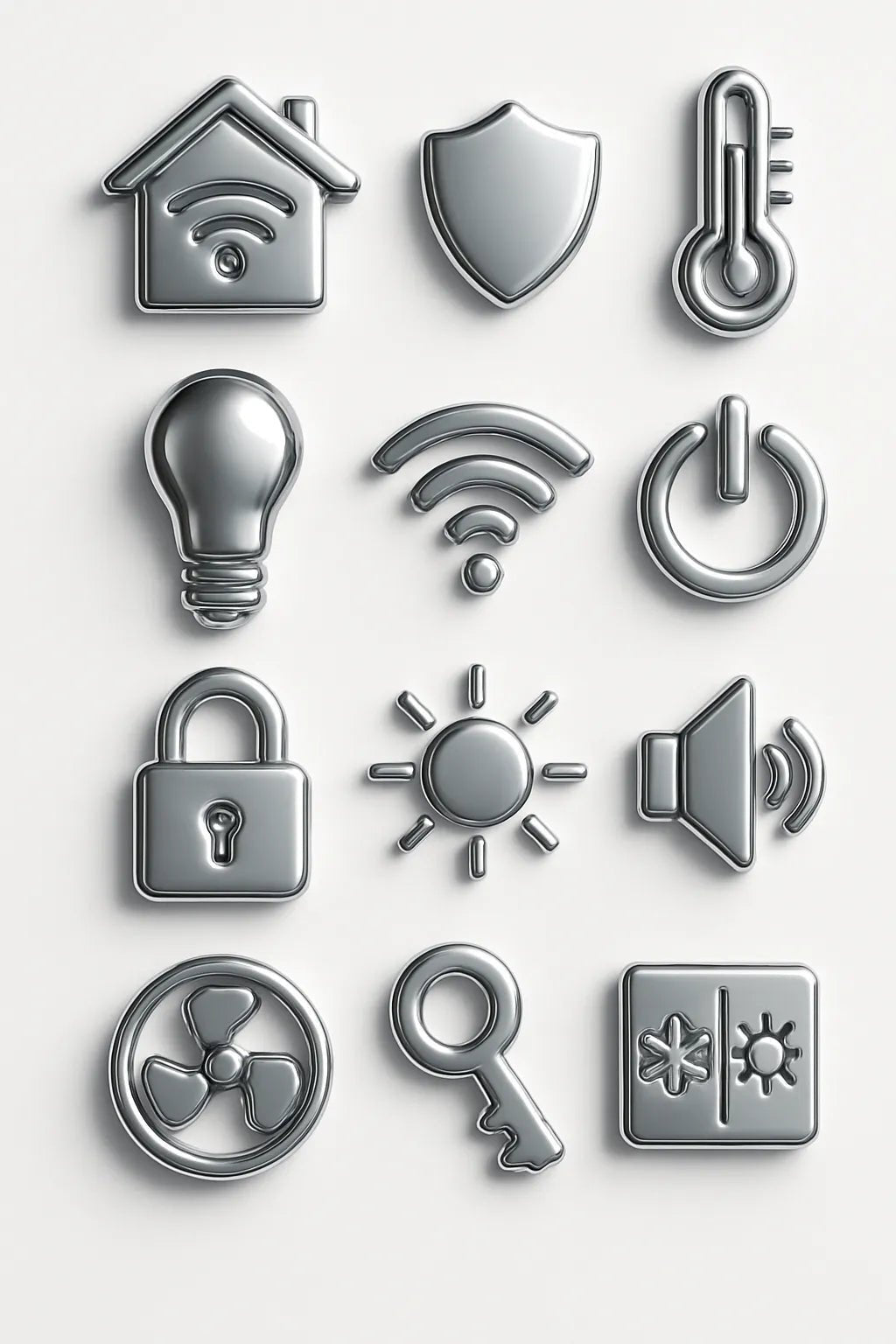 Example output from the Ultra Polished Chrome 3D Icons Pack ChatGPT prompt: Home Security.