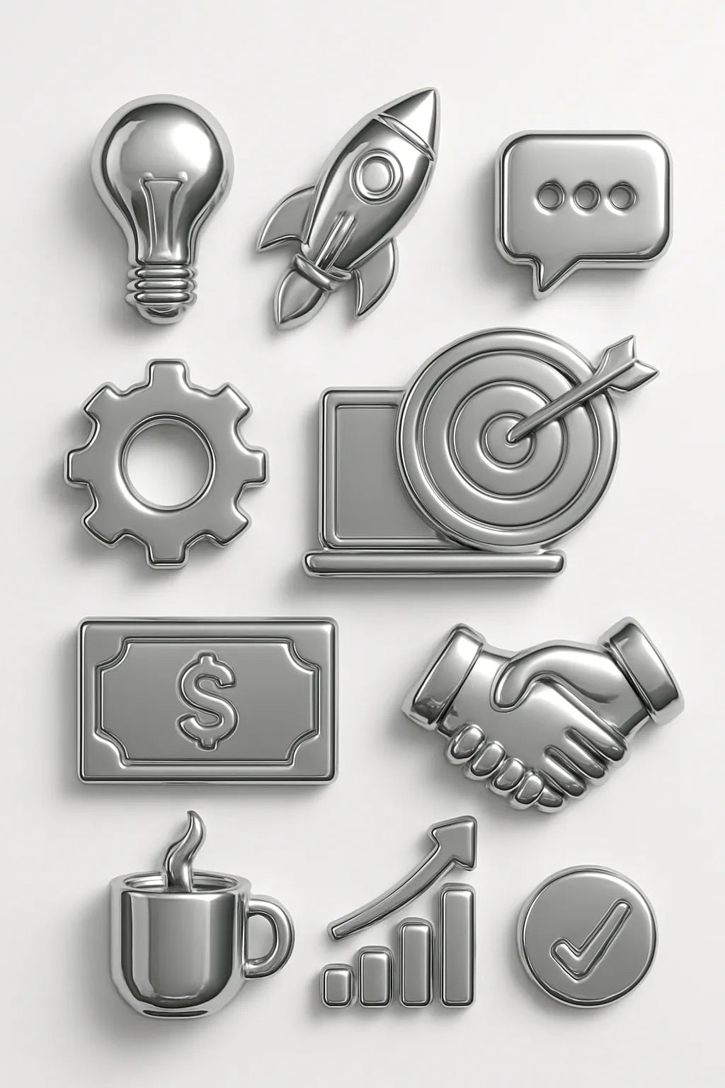 Example output from the Ultra Polished Chrome 3D Icons Pack ChatGPT prompt: Tools.