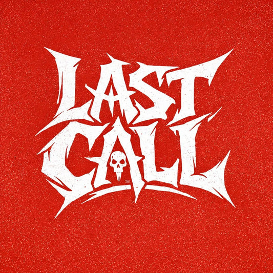 Underground brutalist lettering logo with aggressive hand-drawn typography on a red background, featuring distorted graffiti-style text design: Last Call