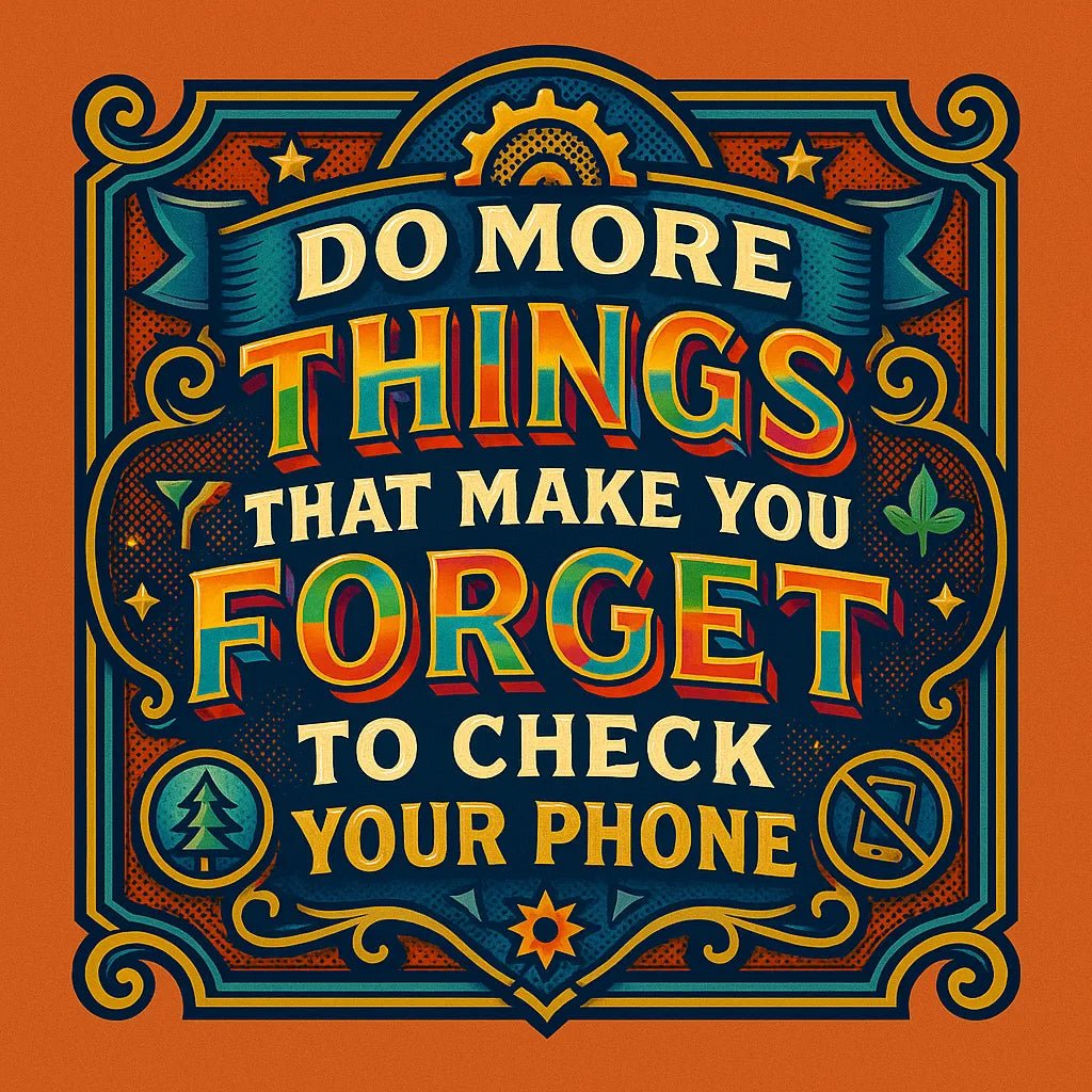 Example output from the Vector Multicolor Badges For Bold Quotes ChatGPT prompt: retro-style vector quote badges with bold fonts. Do More Things That Make You Forget to Check Your Phone.