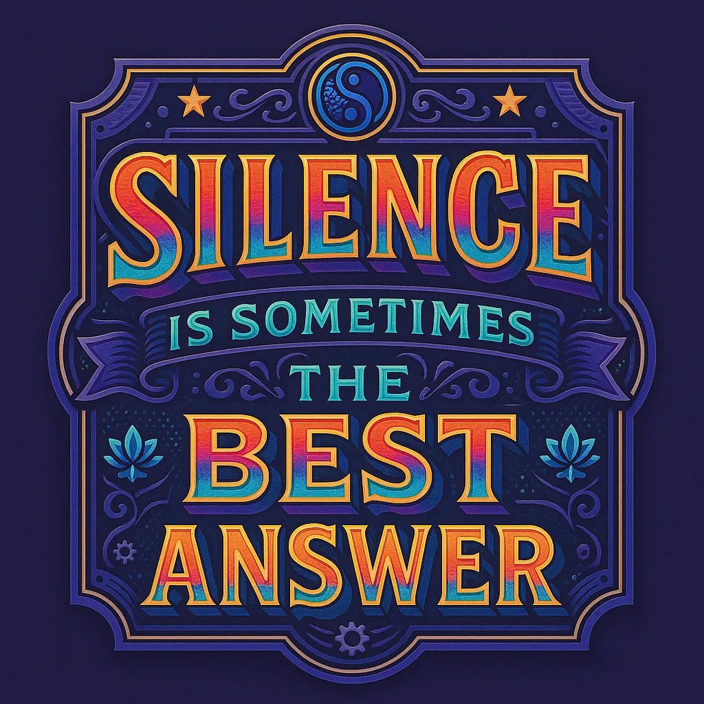 Example output from the Vector Multicolor Badges For Bold Quotes ChatGPT prompt: retro-style vector quote badges with bold fonts. Silence is Sometimes The Best Answer.