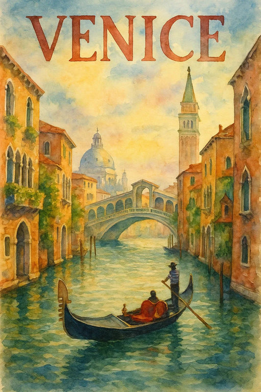Example output from the Watercolor Travel Painting Poster ChatGPT prompt: Venice