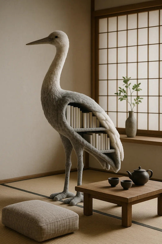 Example output from the Whimsical Animal Luxury Furniture ChatGPT prompt: Crane