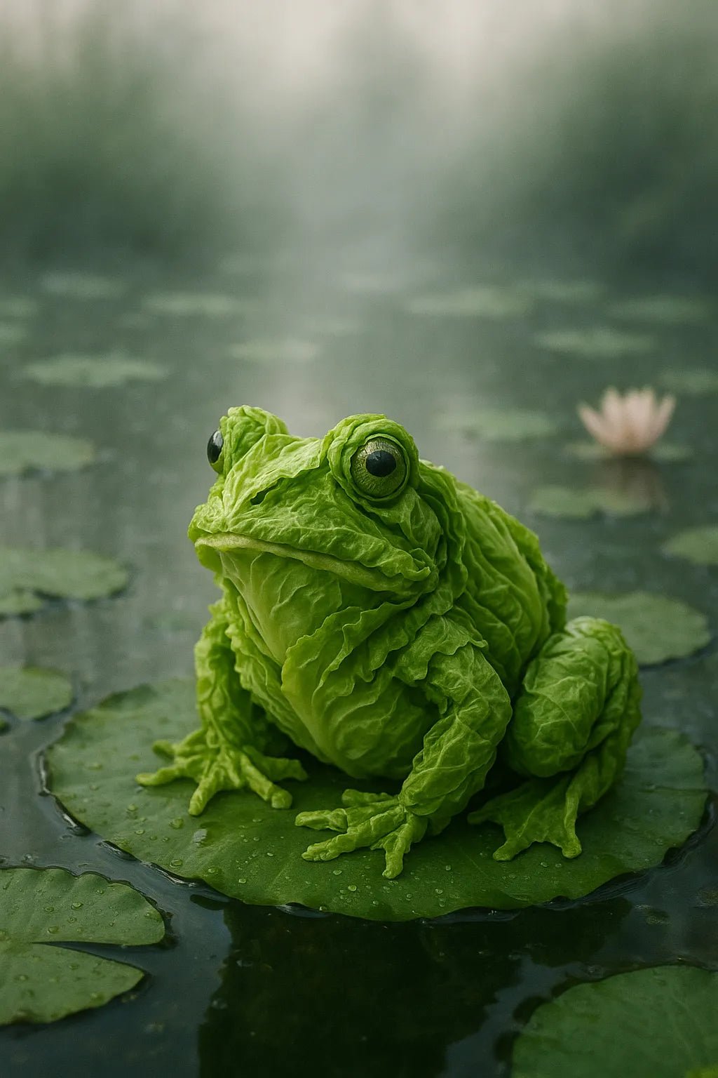 Example output from the Whimsical Fruity Animal Photo ChatGPT prompt: hyper-realistic animals crafted from fruit Frog.