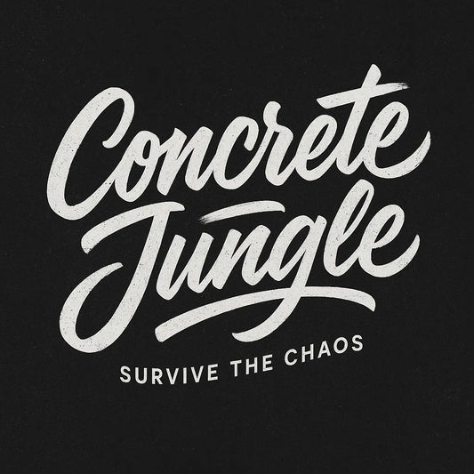 Example output from the White Bold Brush Script Logos ChatGPT prompt: Concrete Jungle.