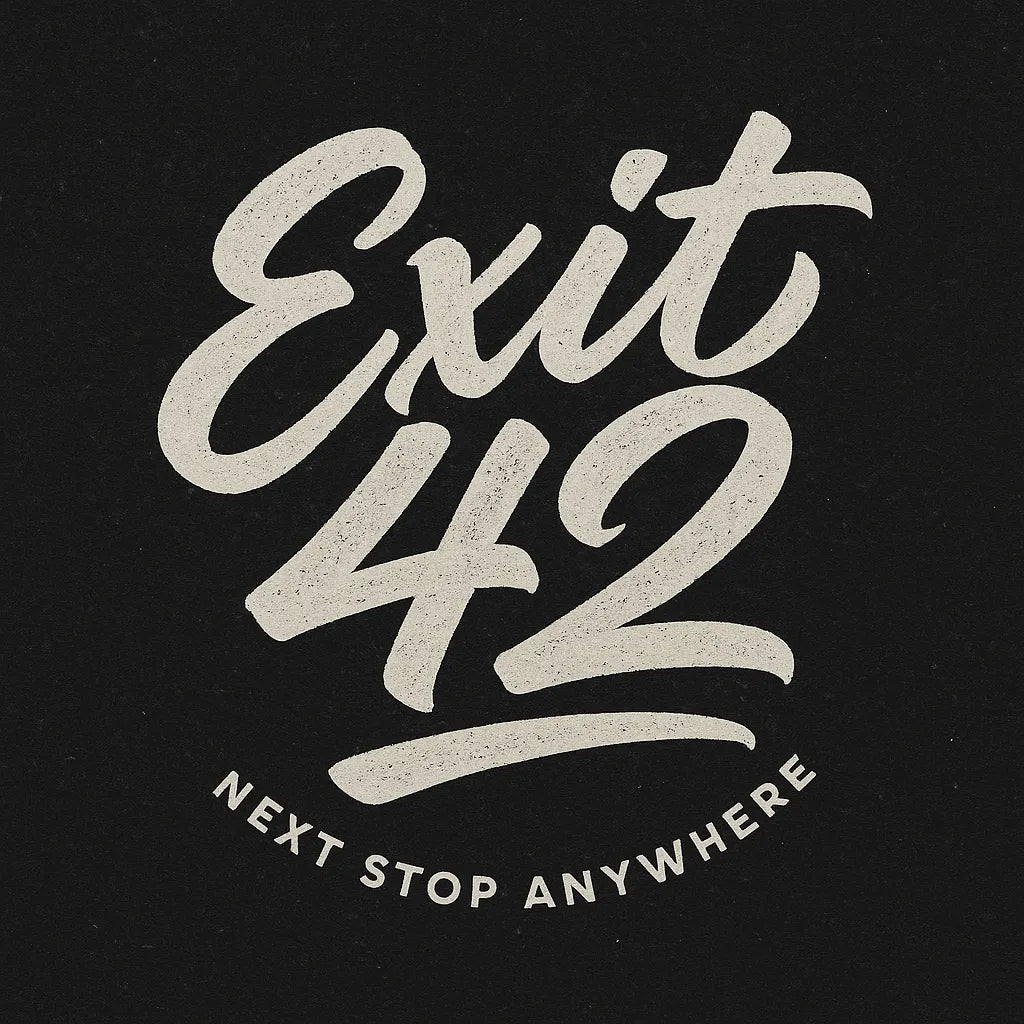 Example output from the White Bold Brush Script Logos ChatGPT prompt: Exit 42.