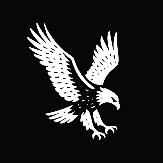 Example output from the White On Black Creature Silhouettes ChatGPT prompt: stylized white animal and fantasy silhouettes. Eagle.