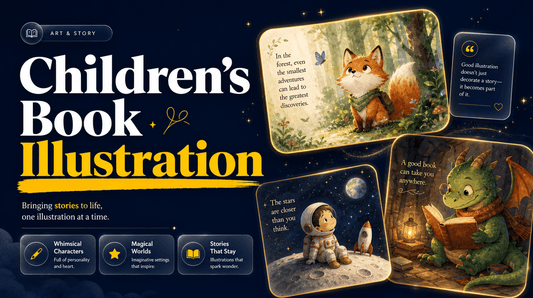 AI prompts for children's book illustration blog hero with whimsical storybook characters