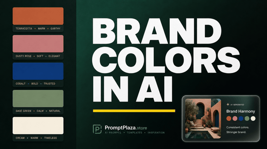 Brand colors rendered in AI image prompts showing color swatches and consistent generated visuals