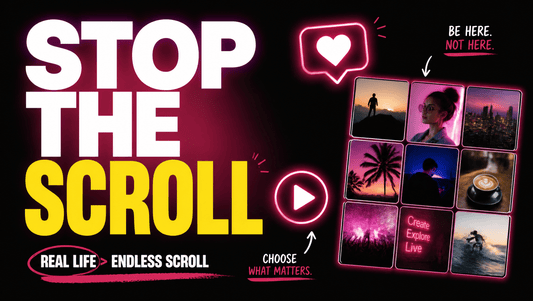 Bold poster reading Stop the Scroll about ChatGPT image prompts for social media content