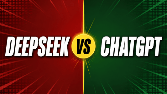 Split red versus green comparison hero reading DEEPSEEK vs CHATGPT with a yellow VS badge