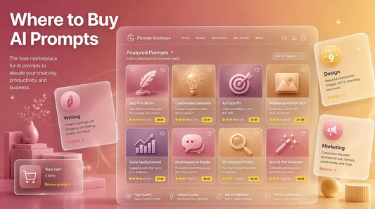 Where to Buy AI Prompts glassmorphism hero