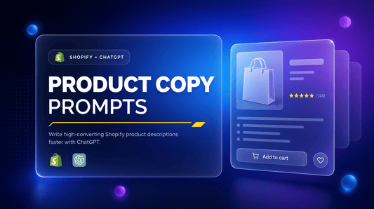 ChatGPT prompts for writing high-converting Shopify product descriptions glassmorphism hero