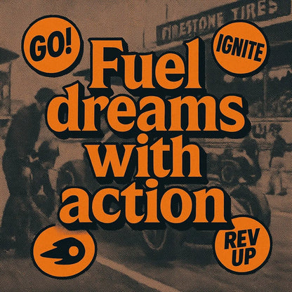 Example output from the 3D Extruded Quote Posters ChatGPT prompt: bold inspirational quote "Fuel dreams with action"
