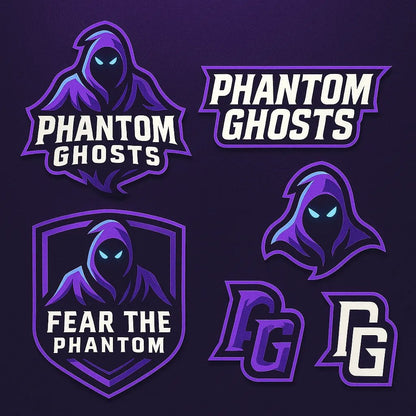 Example output from the 3D Sport Mascot Logo Families ChatGPT prompt: bold mascot branding packs with 3D vector-style logos, layered textures, expressive fonts, and rich color palettes—perfect for elite sports identities. Phantom Ghosts.