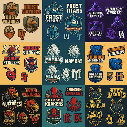 Example output from the 3D Sport Mascot Logo Families ChatGPT prompt: bold mascot branding packs with 3D vector-style logos, layered textures, expressive fonts, and rich color palettes—perfect for elite sports identities.