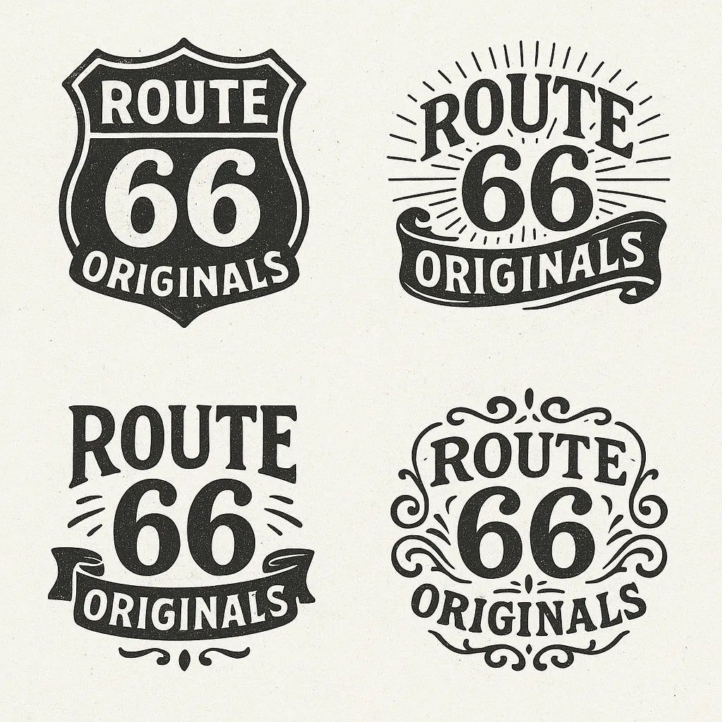 Example output from the 4 Vintage Logo Design Alternatives ChatGPT prompt: Route 66 Originals