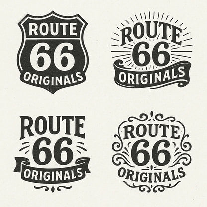 Example output from the 4 Vintage Logo Design Alternatives ChatGPT prompt: Route 66 Originals