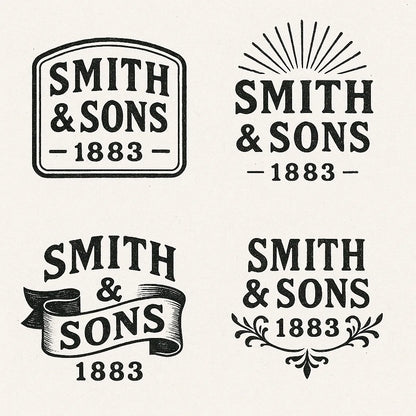 Example output from the 4 Vintage Logo Design Alternatives ChatGPT prompt: Smith & Sons 1883