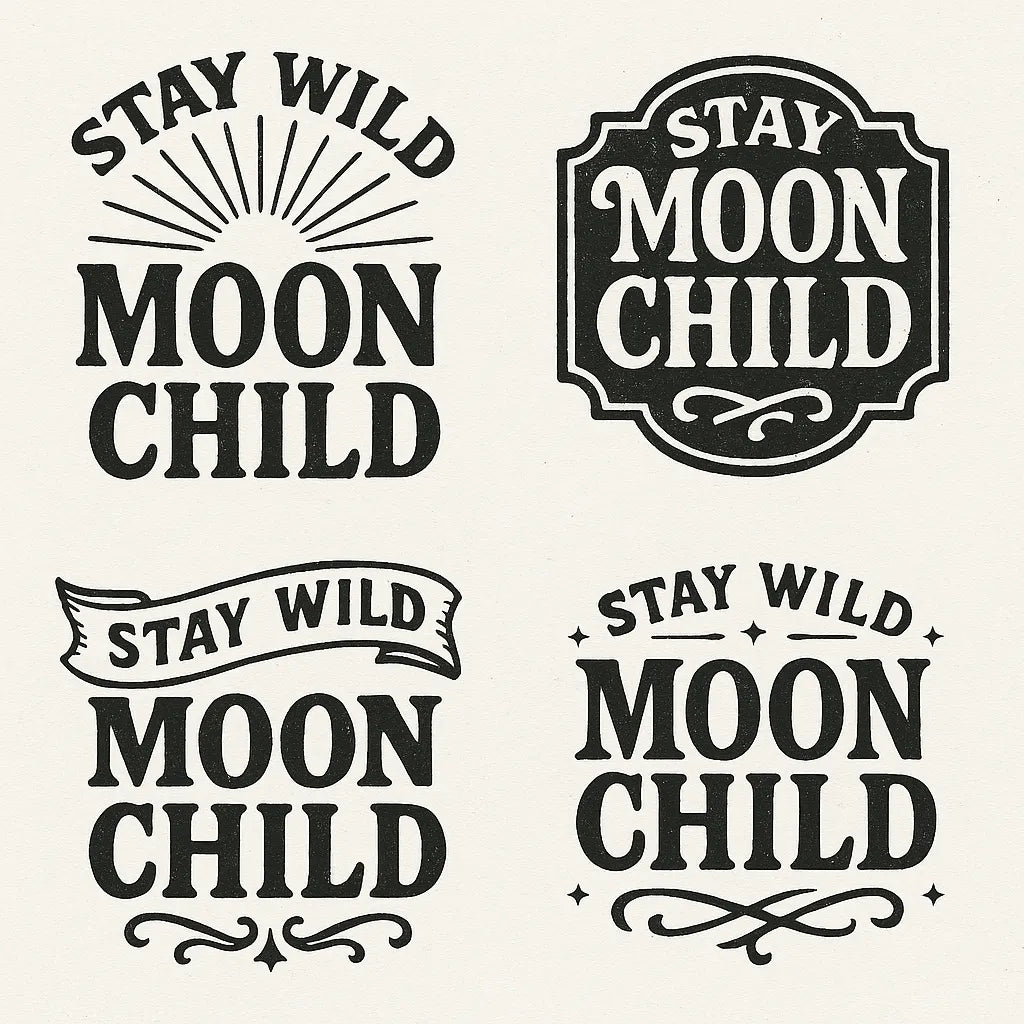 Example output from the 4 Vintage Logo Design Alternatives ChatGPT prompt: Stay Wild Moon Child