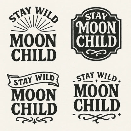 Example output from the 4 Vintage Logo Design Alternatives ChatGPT prompt: Stay Wild Moon Child