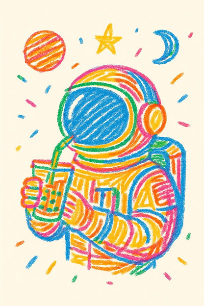 Example output from the Abstract Crayon Line Art Drawing ChatGPT prompt: Chill Astronaut