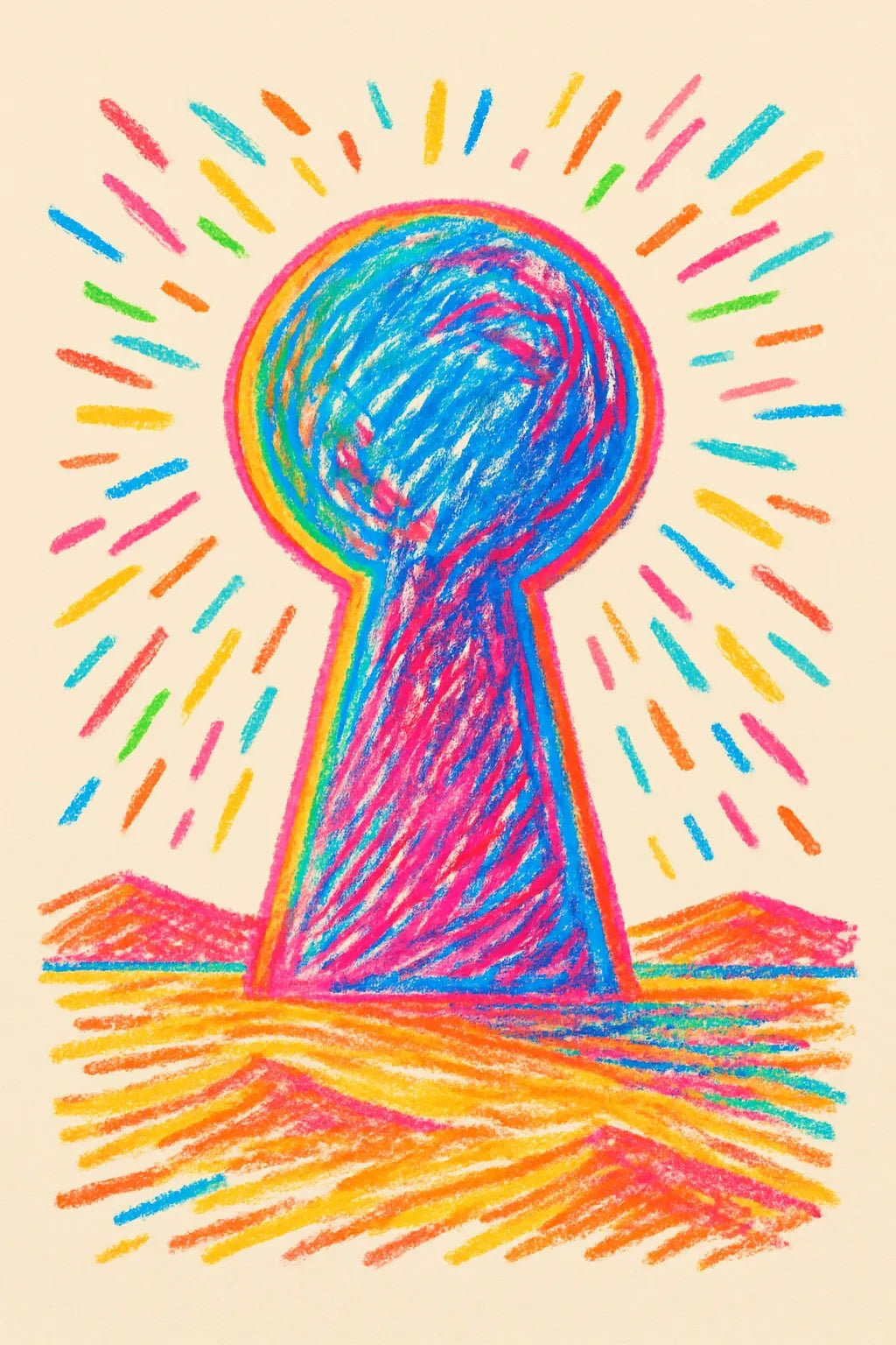 Example output from the Abstract Crayon Line Art Drawing ChatGPT prompt: Dessert Key Hole