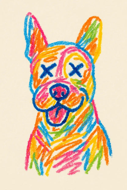 Example output from the Abstract Crayon Line Art Drawing ChatGPT prompt: Drunk Dog