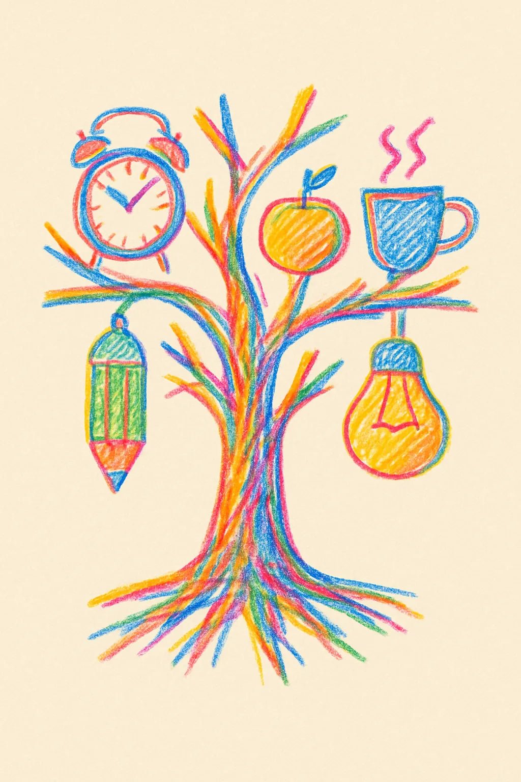 Example output from the Abstract Crayon Line Art Drawing ChatGPT prompt: Stuff Tree