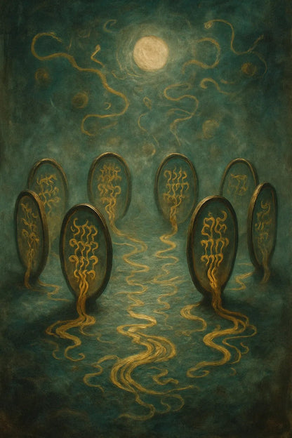 Example output from the Abstract Mythtech Surreal Art ChatGPT prompt: myth-inspired surreal compositions. Preview 3.
