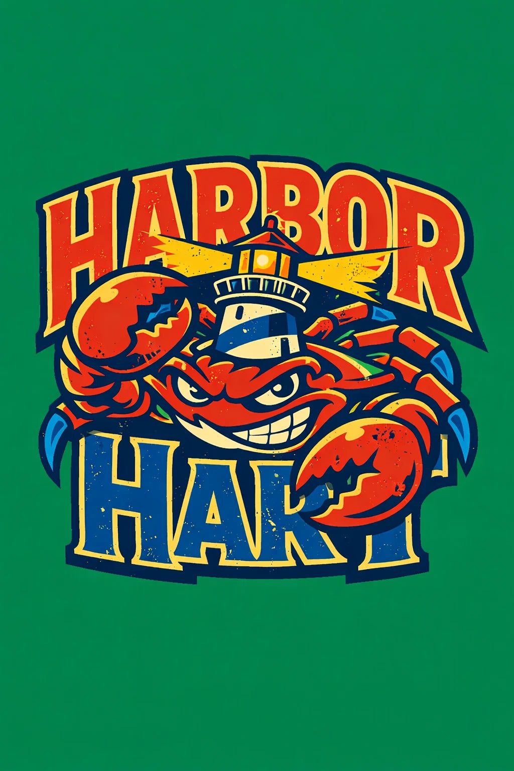 Example output from the Aggressive Mascot Logo Lockup ChatGPT prompt: an aggressive cartoon mascot logo lockup for 'Harbor Hart' with a bold character and chunky screen-print typography, esports and streetwear style.