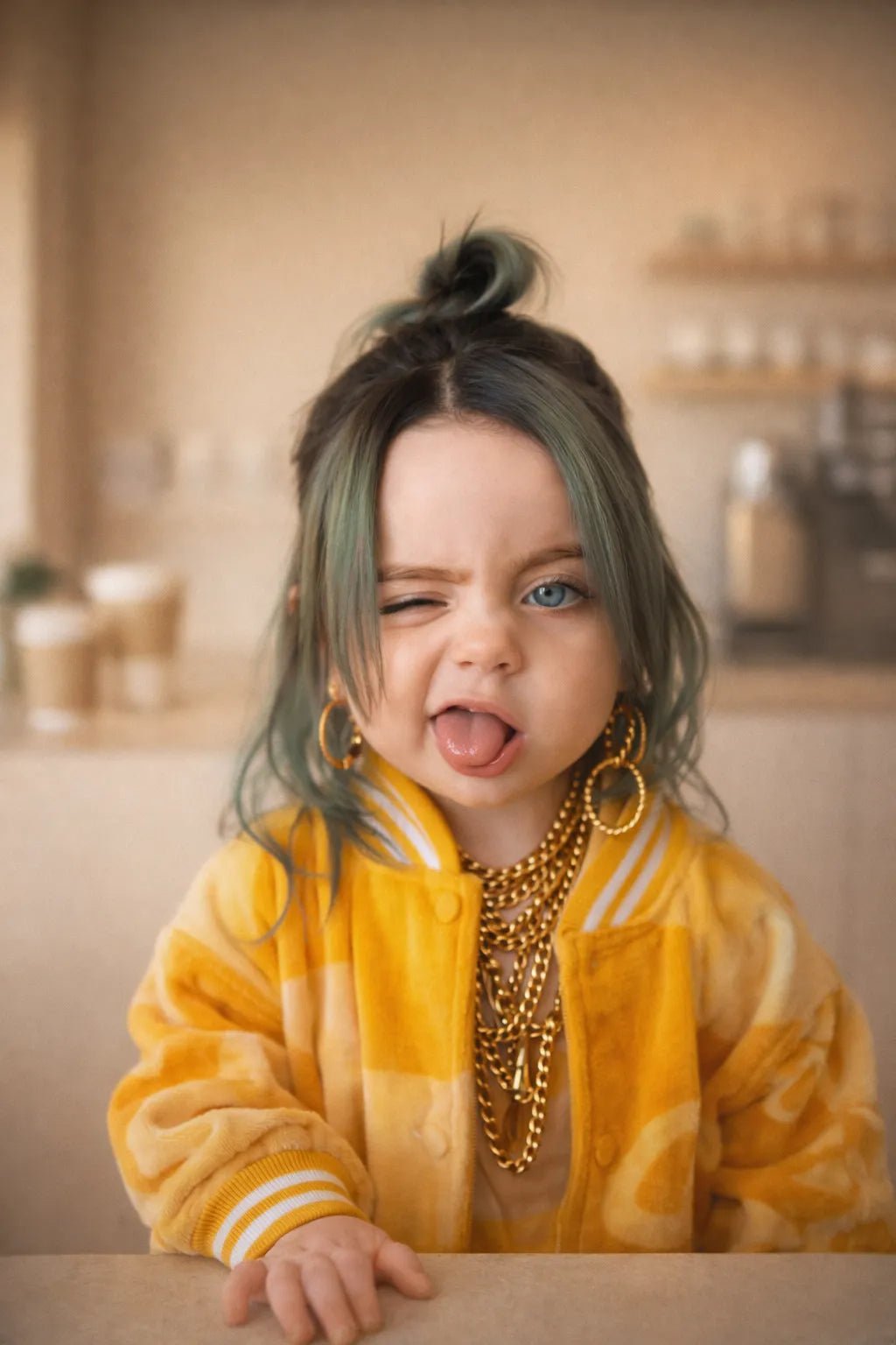 Luxury editorial baby-style portrait created from real photo, featuring high-fashion outfits, cinematic lighting, and premium studio aesthetics: Billie