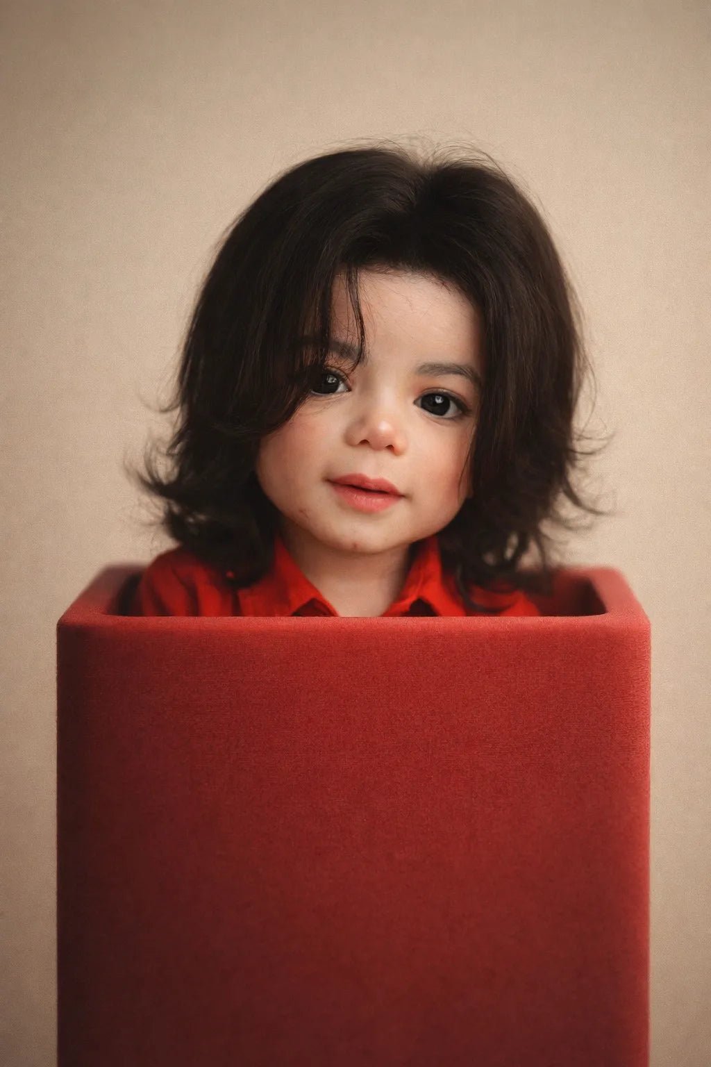 Luxury editorial baby-style portrait created from real photo, featuring high-fashion outfits, cinematic lighting, and premium studio aesthetics: Michael