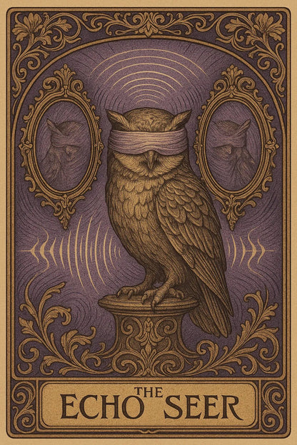 Example output from the Art Nouveau Tarot Cards ChatGPT prompt: symbolic tarot cards in lush Art Nouveau style. The Echo Seer.