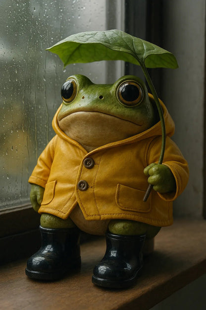 Example output from the Art Toys In Realistic Scene Renders ChatGPT prompt: collectible toy characters rendered in lifelike settings with ambient lighting, stitching, surface wear, and soft filmic focus—ideal for display or packaging mockups. Frog.