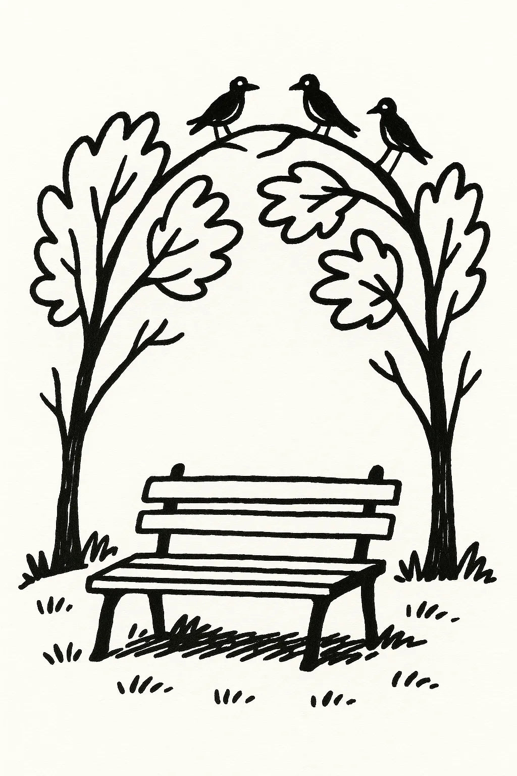 Example output from the Black Ink Line Art Illustrations ChatGPT prompt: Park Seat.