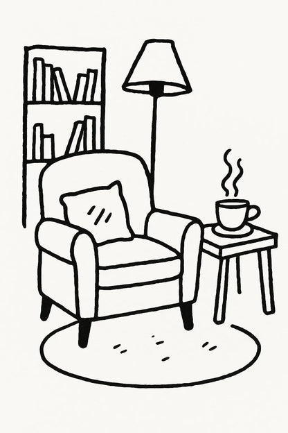 Example output from the Black Ink Line Art Illustrations ChatGPT prompt: Sofa.