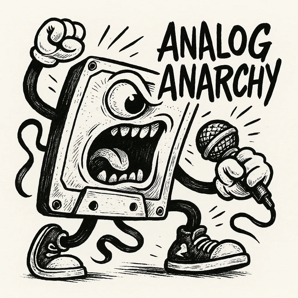 Example output from the Black Ink Streetwear Illustrations ChatGPT prompt: Analog Anarchy