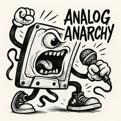 Example output from the Black Ink Streetwear Illustrations ChatGPT prompt: Analog Anarchy