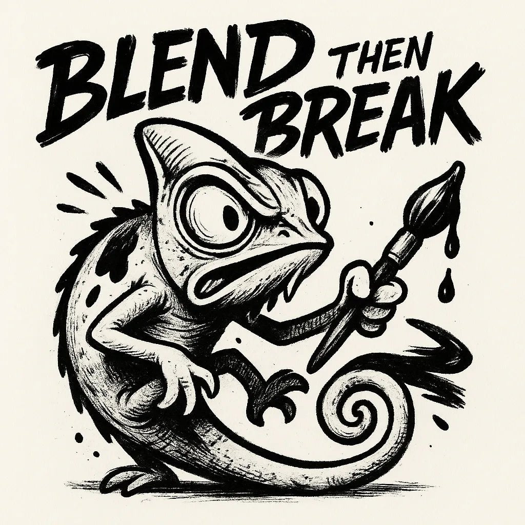 Example output from the Black Ink Streetwear Illustrations ChatGPT prompt: Blend then Break