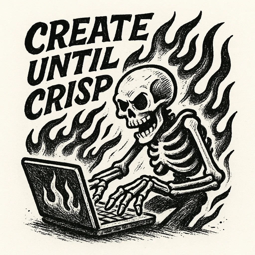 Example output from the Black Ink Streetwear Illustrations ChatGPT prompt: Create Until Crisp