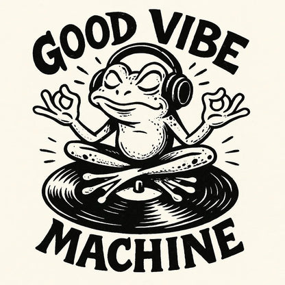 Example output from the Black Ink Streetwear Illustrations ChatGPT prompt: Good Vibe Machine