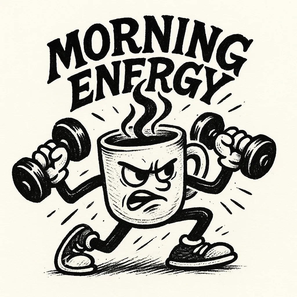 Example output from the Black Ink Streetwear Illustrations ChatGPT prompt: Morning Energy