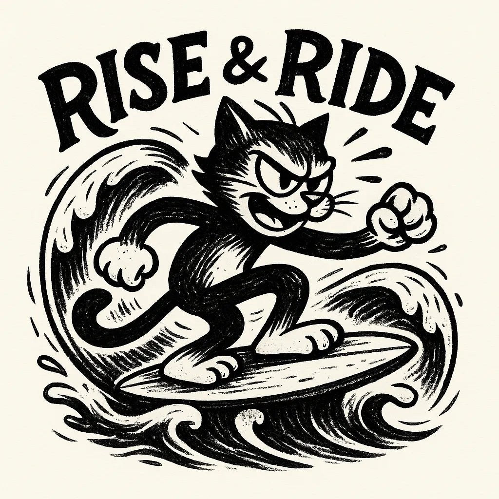 Example output from the Black Ink Streetwear Illustrations ChatGPT prompt: Rise & Ride