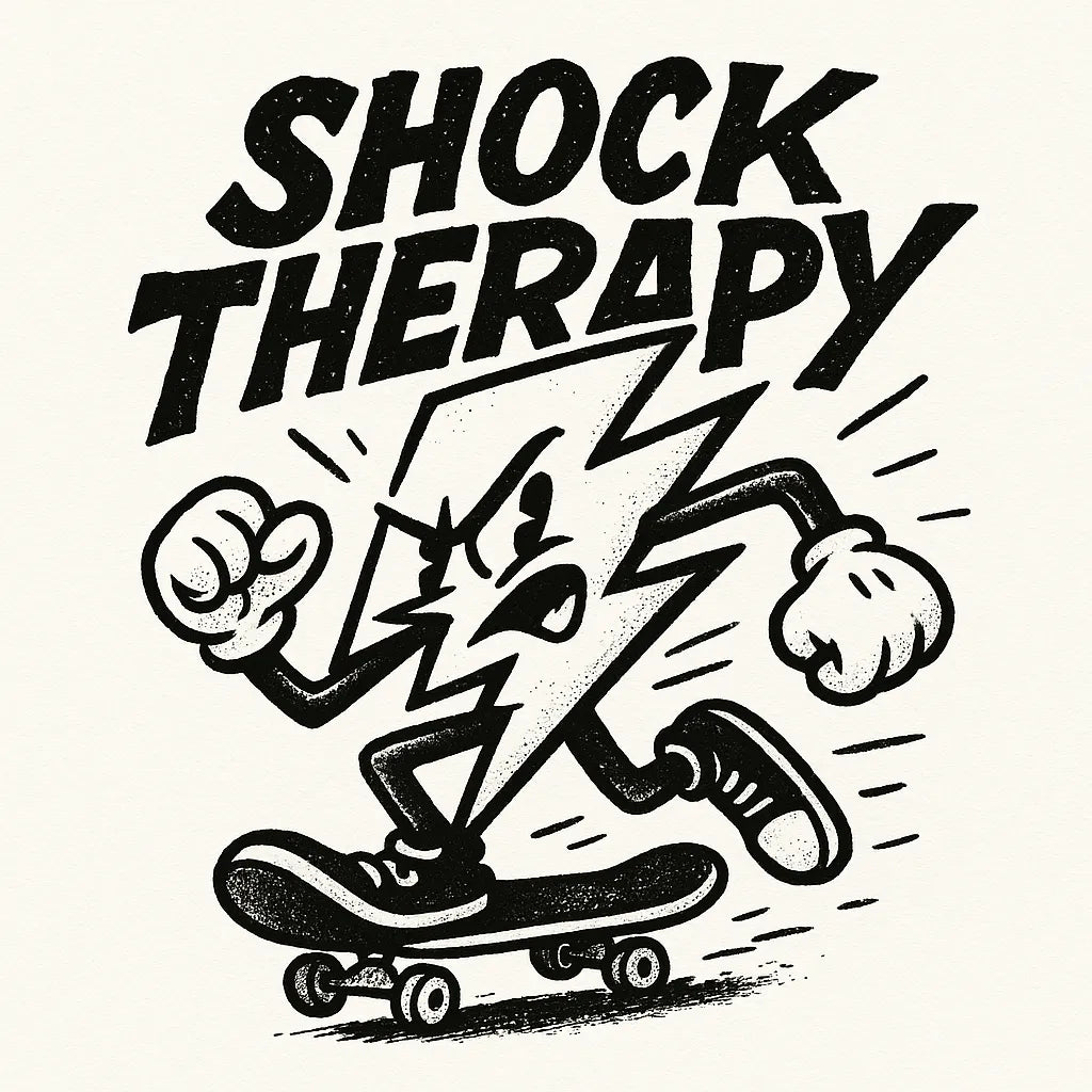 Example output from the Black Ink Streetwear Illustrations ChatGPT prompt: Shock Therapy